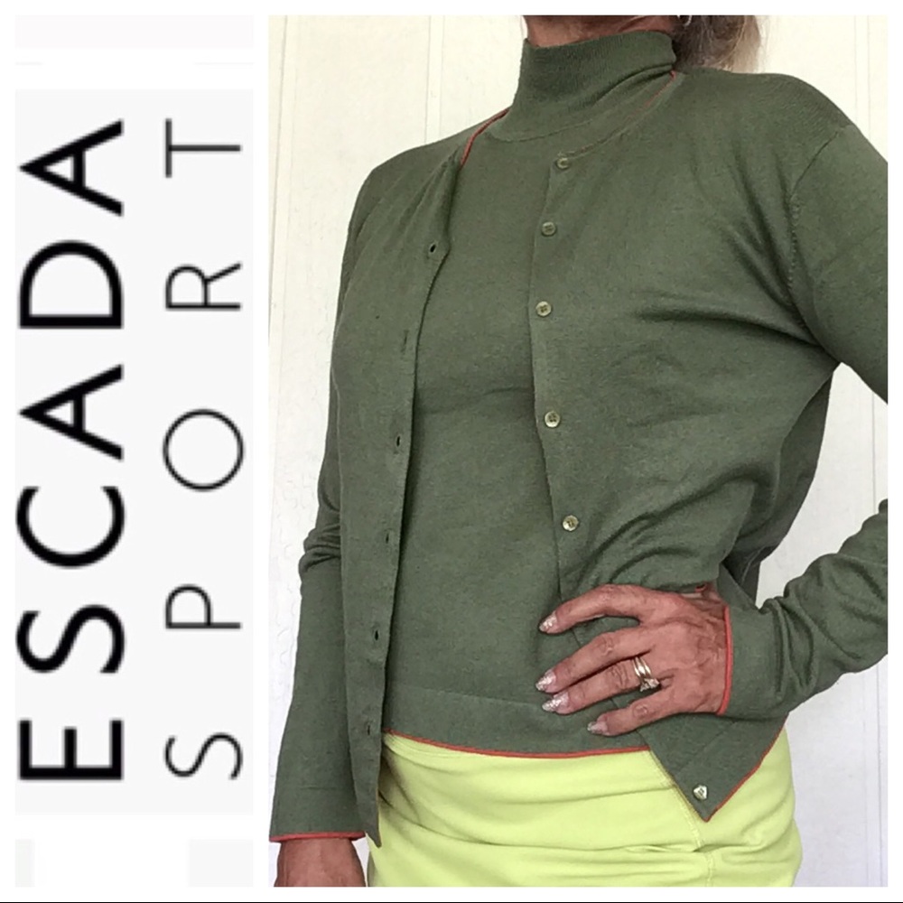 ESCADA SPORT GREEN SILK CASHMERE TWIN SET LARGE